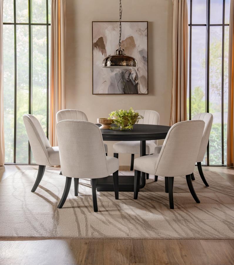 (image for) Leandro 7-piece Round Dining Table Set Burnished Black