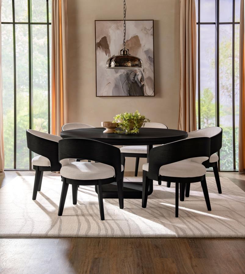 (image for) Leandro 7-piece Round Dining Table Set Burnished Black