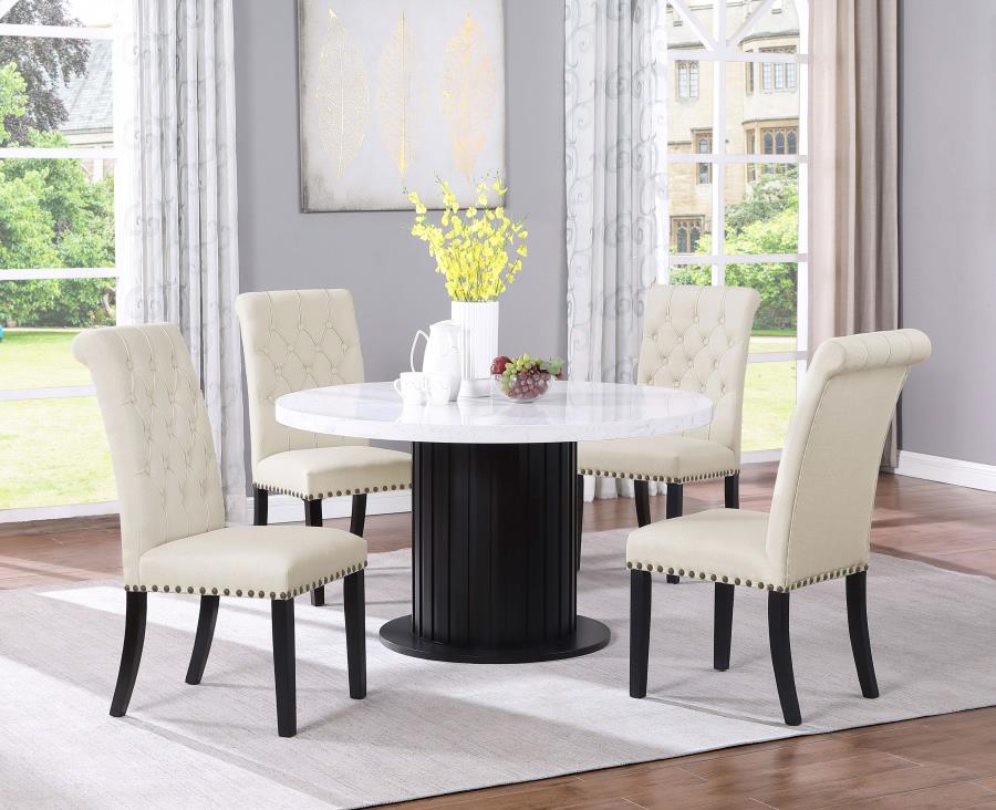 (image for) Sherry 5-piece Round Marble Top Dining Table Set Beige - Click Image to Close