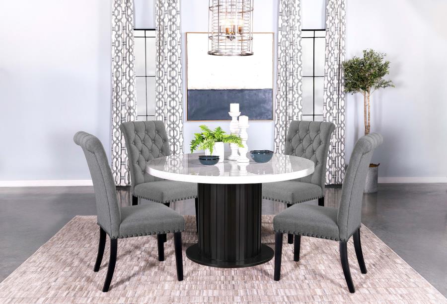 (image for) Sherry 5-piece Round Marble Top Dining Table Set Grey - Click Image to Close