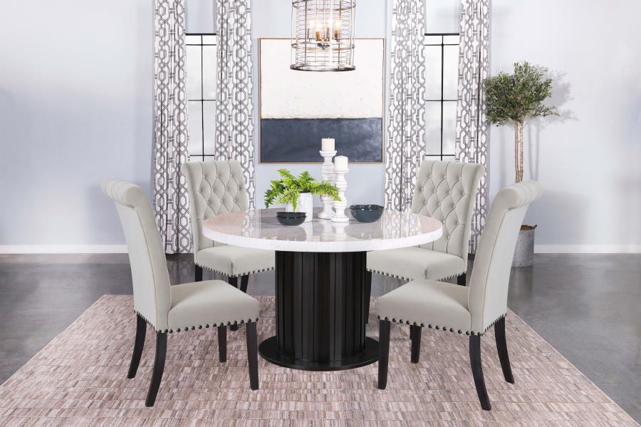 (image for) Sherry 5-piece Round Marble Top Dining Table Set Sand