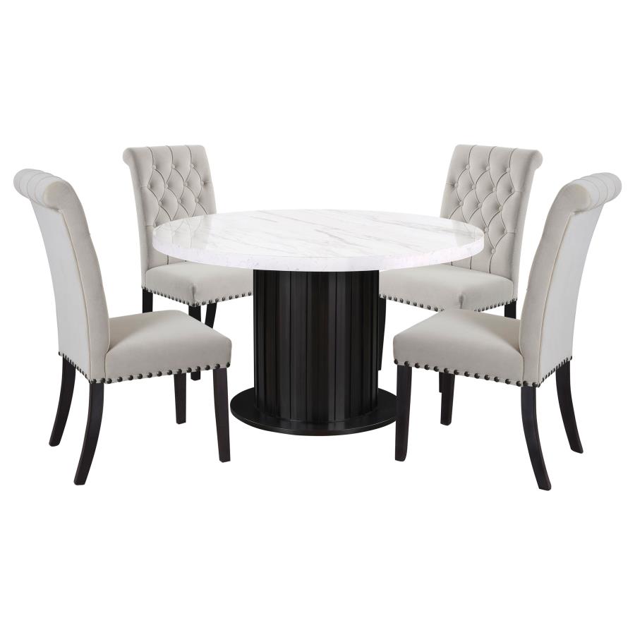 (image for) Sherry 5-piece Round Marble Top Dining Table Set Sand