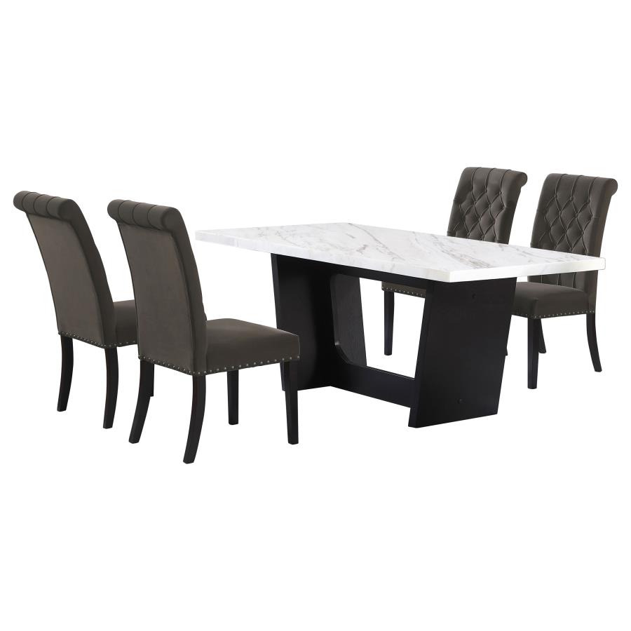 (image for) Sherry 5-piece Rectangular Marble Top Dining Table Set Brown - Click Image to Close