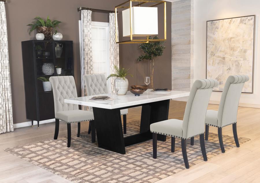 (image for) Sherry 5-piece Rectangular Marble Top Dining Table Set Sand - Click Image to Close