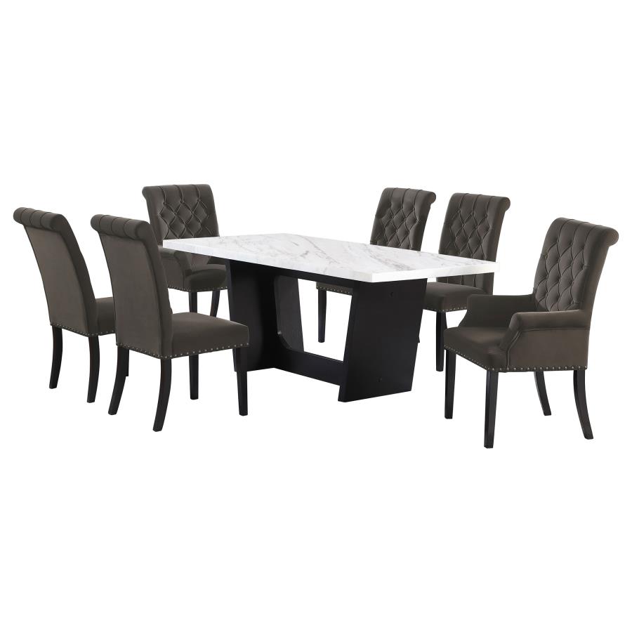 (image for) Sherry 7-piece Rectangular Marble Top Dining Table Set Brown - Click Image to Close