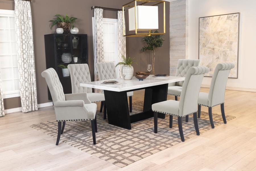 (image for) Sherry 7-piece Rectangular Marble Top Dining Table Set Sand