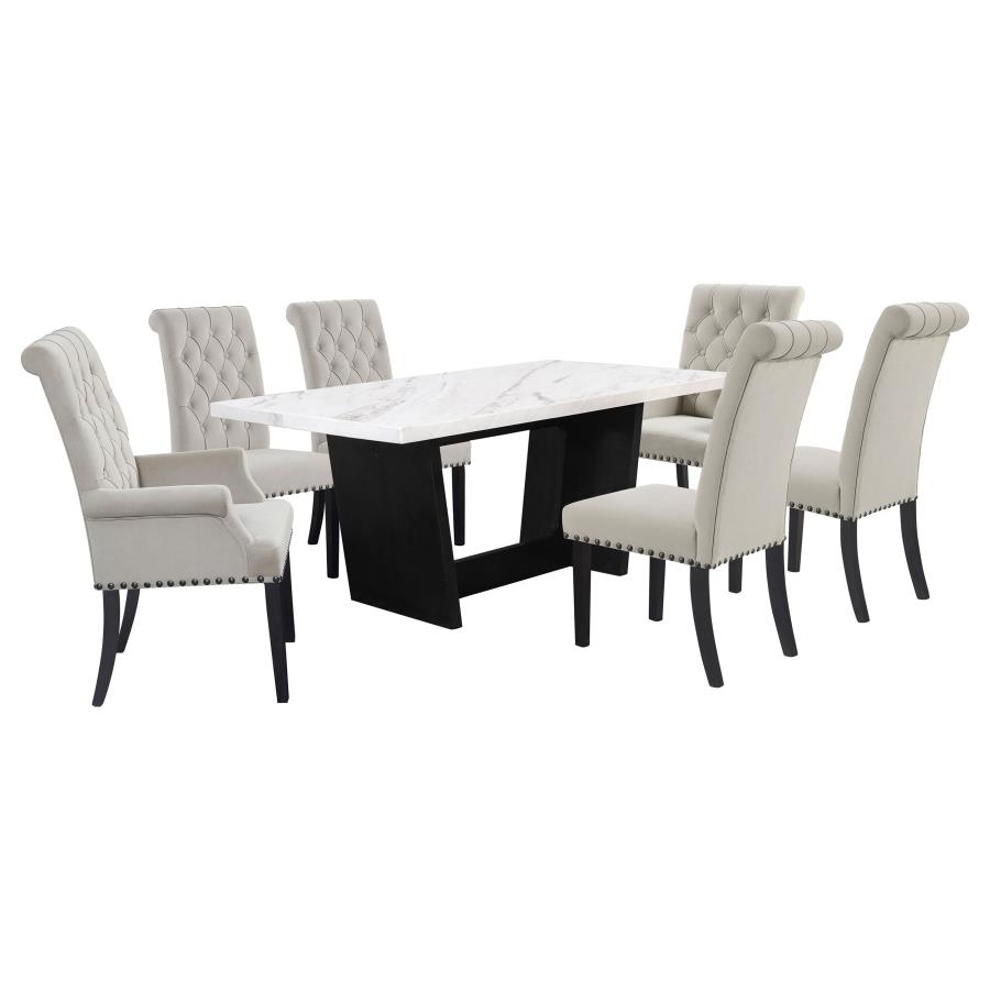 (image for) Sherry 7-piece Rectangular Marble Top Dining Table Set Sand