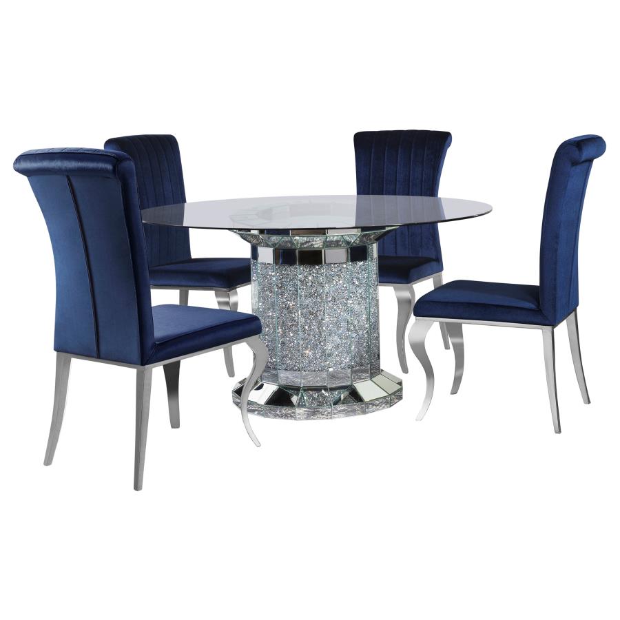 (image for) Ellie 5-piece Mirrored Pedestal Dining Table Set Ink Blue