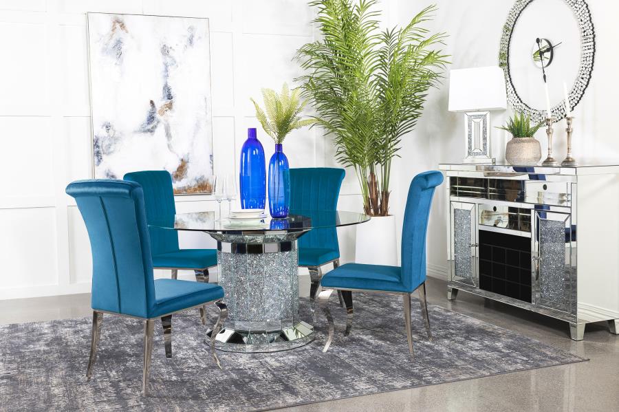 (image for) Ellie 5-piece Mirrored Pedestal Dining Table Set Teal - Click Image to Close