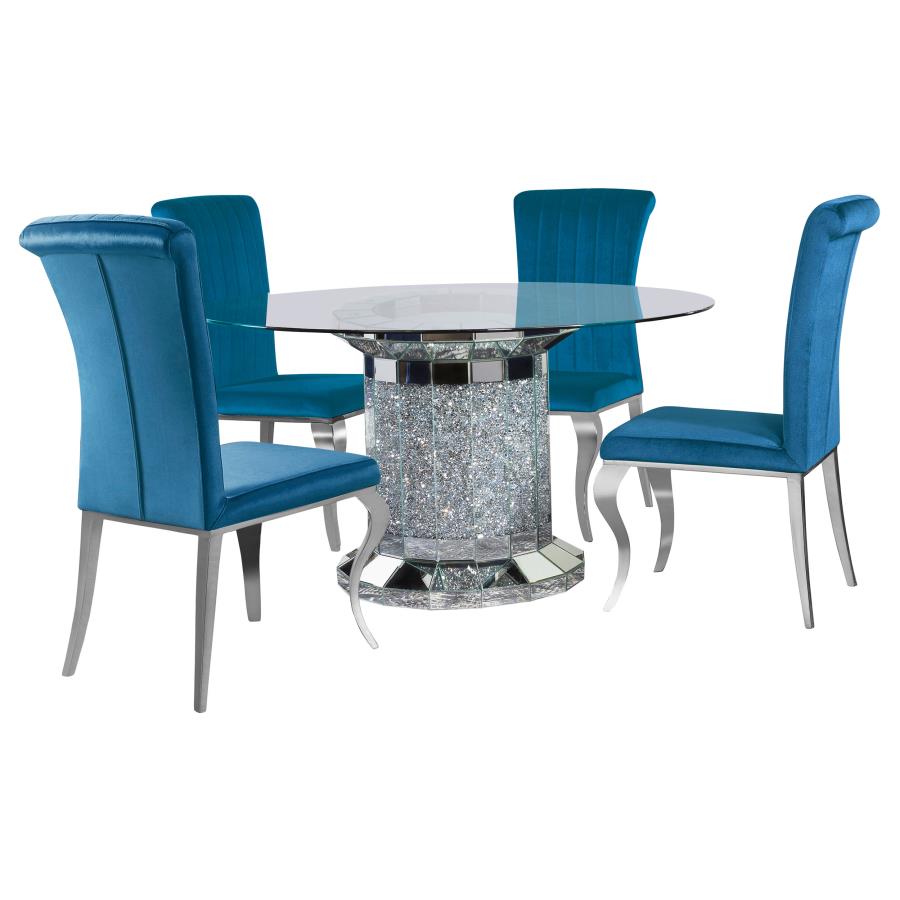 (image for) Ellie 5-piece Mirrored Pedestal Dining Table Set Teal