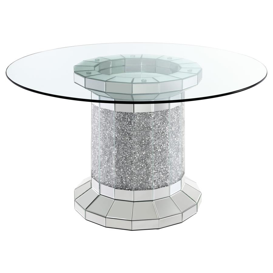 (image for) Ellie Round 52-inch Mirrored Glass Top Dining Table Silver - Click Image to Close