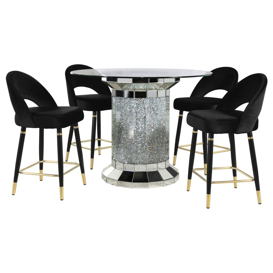 (image for) Ellie 5-piece Mirrored Counter Height Dining Table Set Black