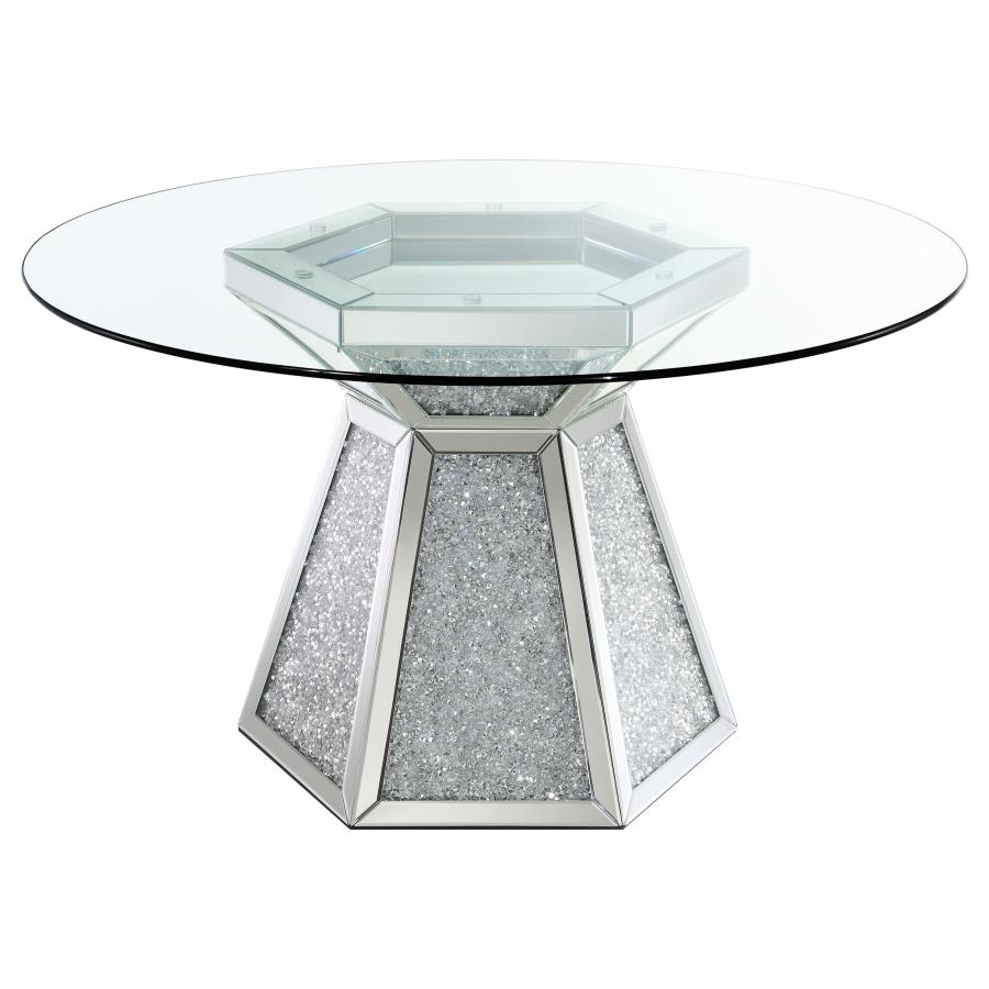 (image for) Quinn Round 52-inch Glass Top Mirrored Dining Table Silver