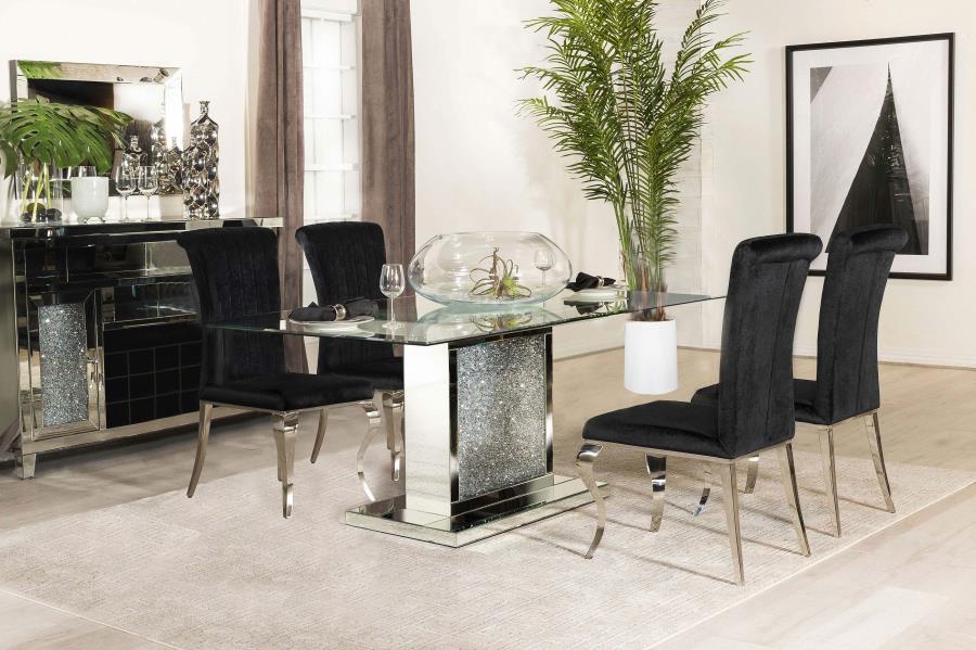 (image for) Marilyn 5-piece Rectangular Mirrored Dining Table Set Black - Click Image to Close