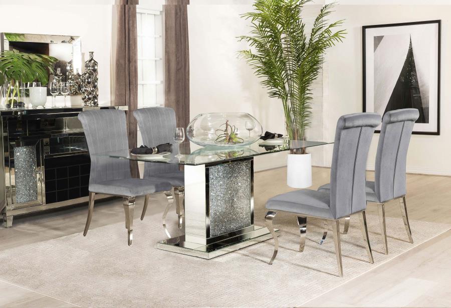 (image for) Marilyn 5-piece Rectangular Mirrored Dining Table Set Grey