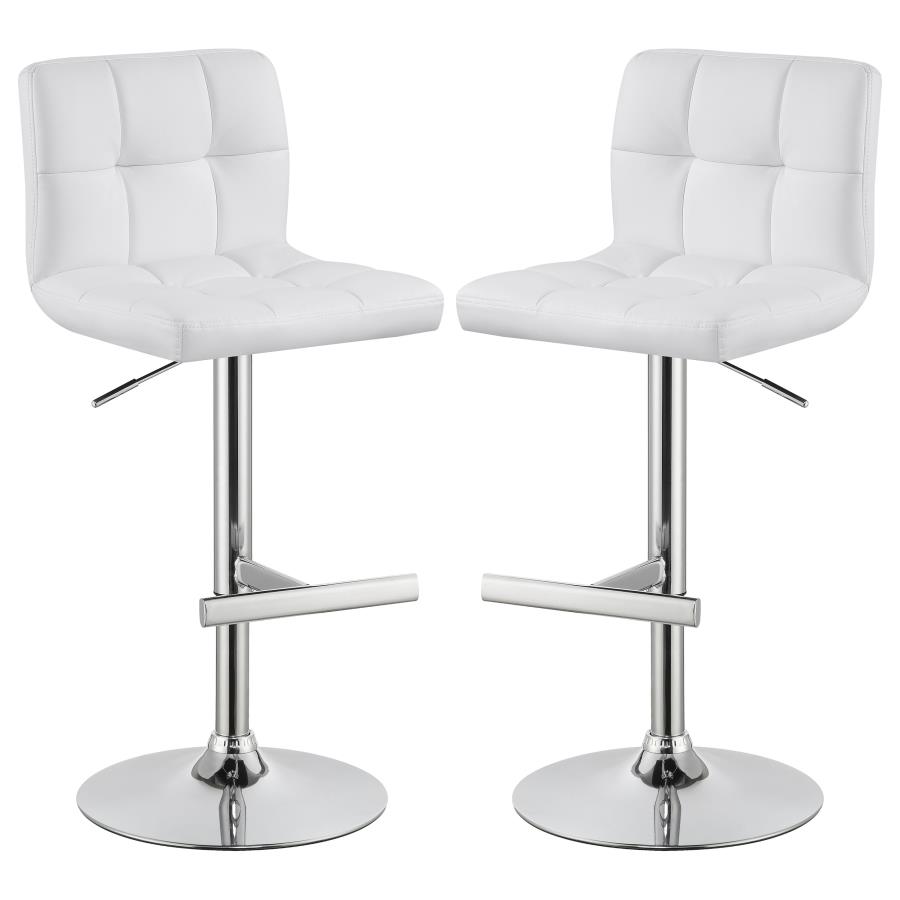 (image for) Lenny Upholstered Adjustable Bar Stool White (Set of 2) - Click Image to Close