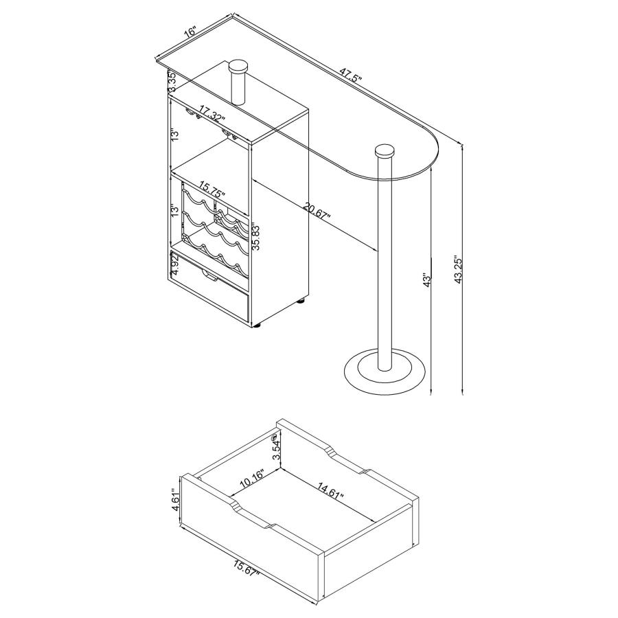 (image for) Koufax 1-drawer Bar Table Glossy White