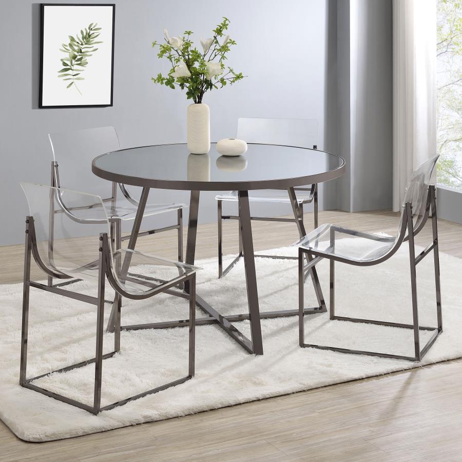 (image for) Jillian 5-piece Round Mirror Top Dining Set Black Nickel