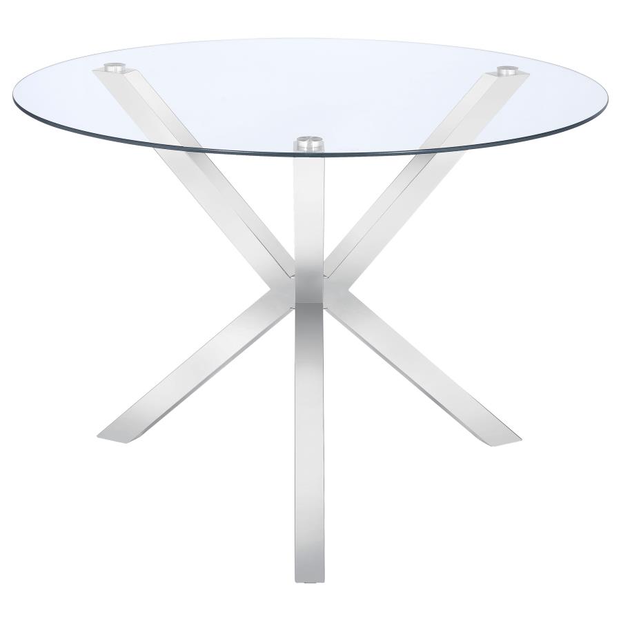 (image for) Vance Round 41-inch Glass Top Asterisk Dining Table Chrome - Click Image to Close