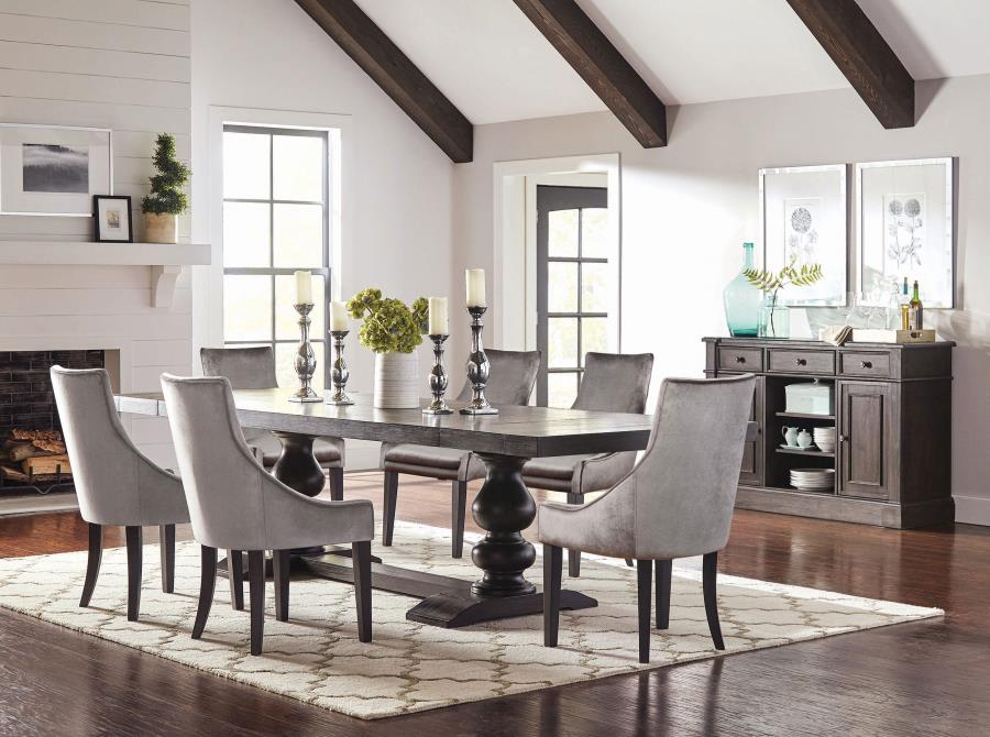 (image for) Phelps 7-piece Rectangular Dining Table Set Distressed Noir - Click Image to Close