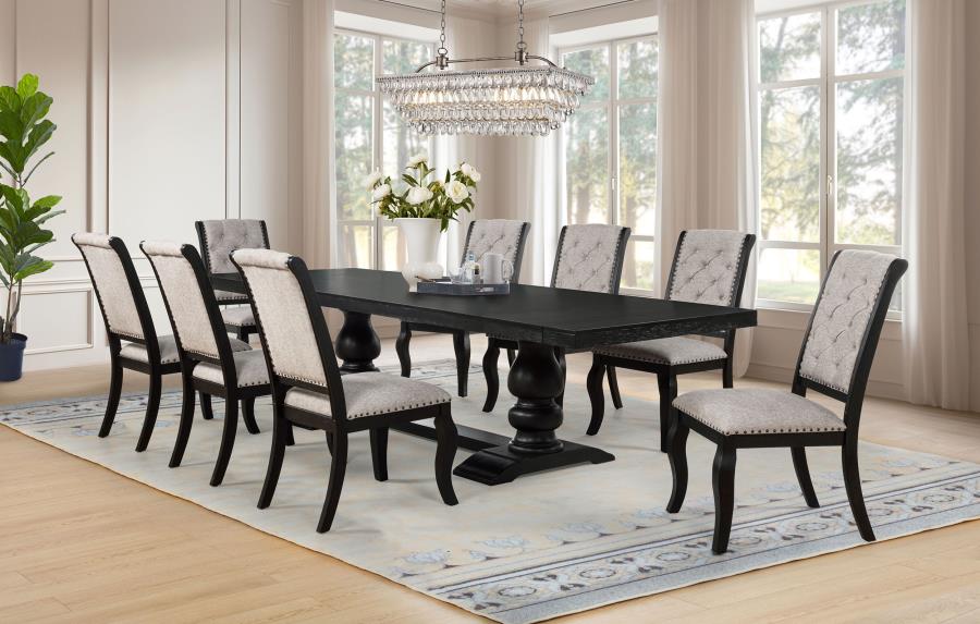 Modal Additional Images for Phelps Upholstered Dining Side Chair Tan Distressed Noir (Set of 2)