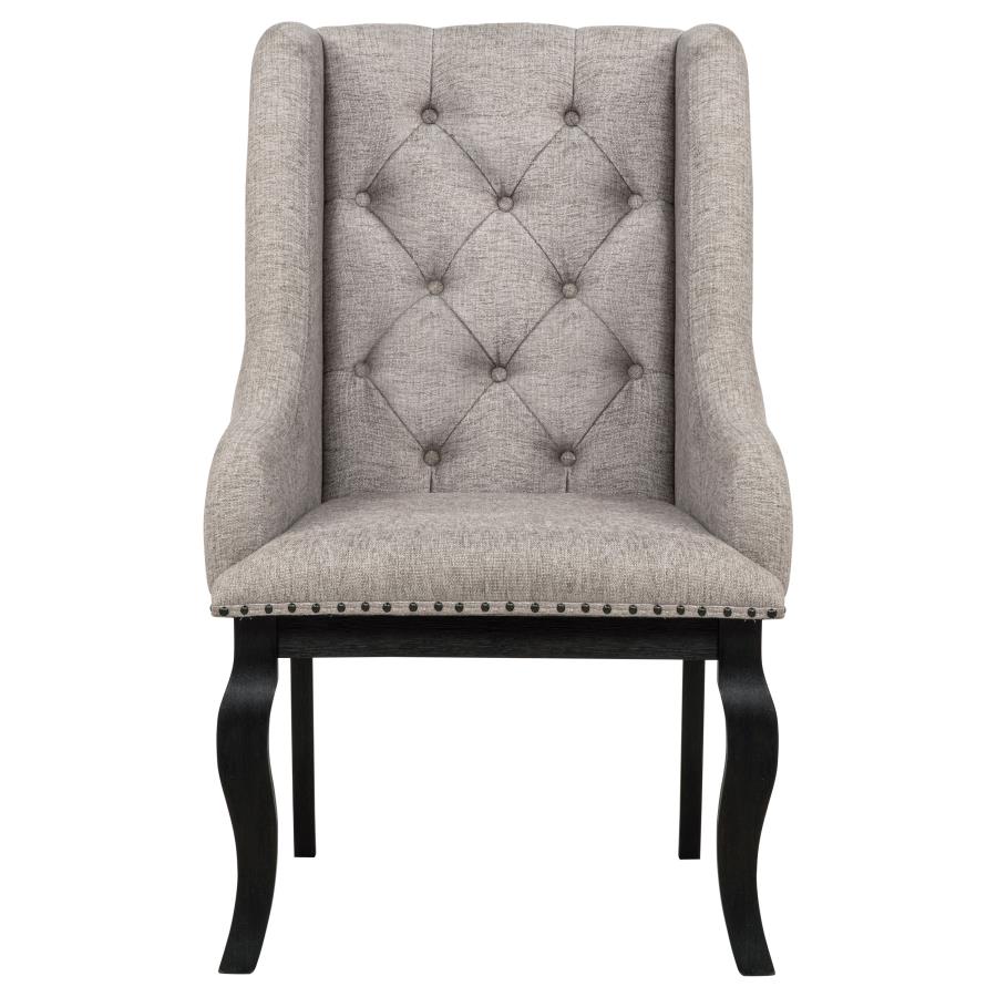 Phelps Upholstered Dining Arm Chair Tan Distressed Noir (Set of 2)