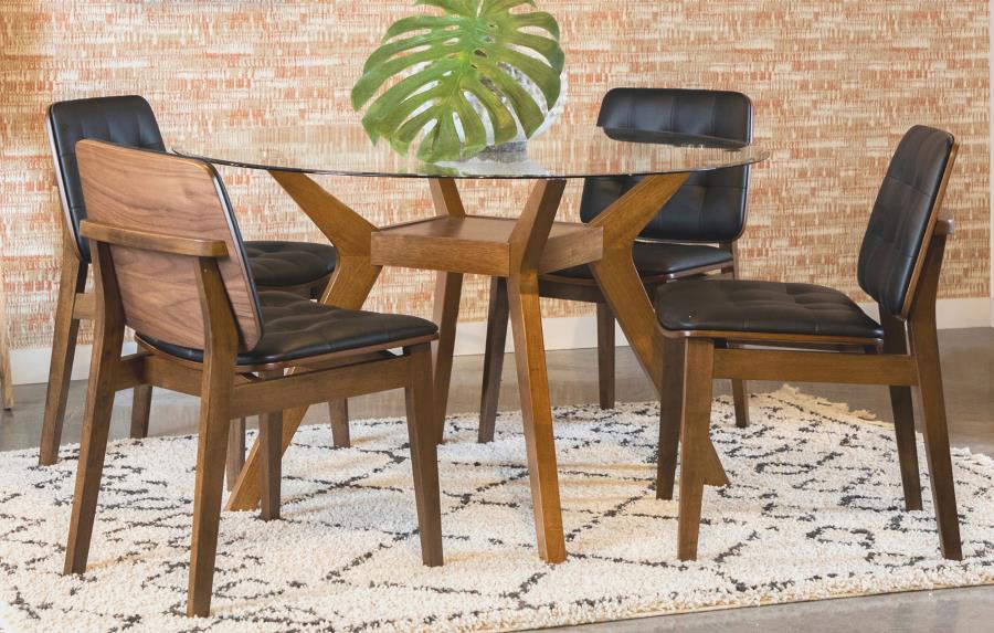 (image for) Paxton 5-piece Round Glass Top Dining Table Set Nutmeg - Click Image to Close