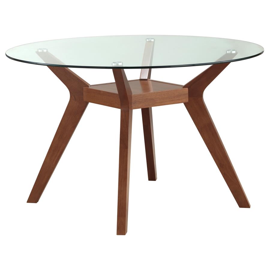 (image for) Paxton Round 48-inch Glass Top Wood Dining Table Nutmeg - Click Image to Close