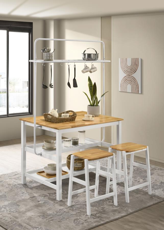 (image for) Edgeworth 3-piece Kitchen Island Counter Height Table Set White - Click Image to Close