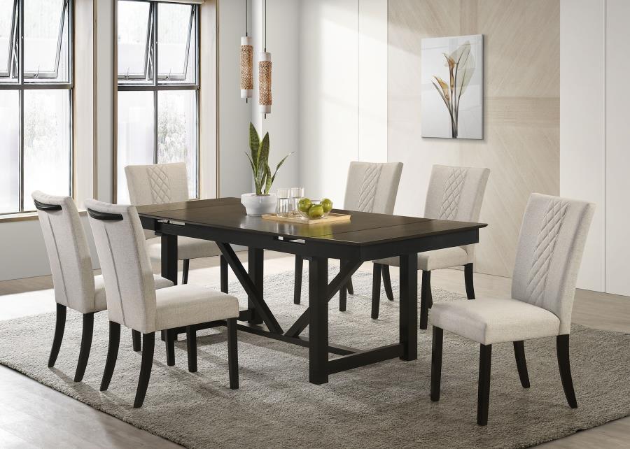 (image for) Malia 7-piece Refractory Extension Leaf Dining Table Set Oak - Click Image to Close