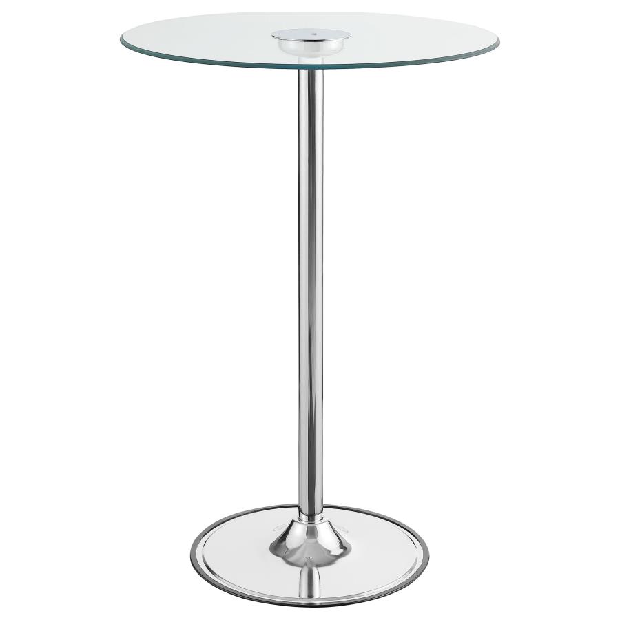 (image for) Thea Round 28-inch Glass Top LED Bistro Bar Table Chrome - Click Image to Close