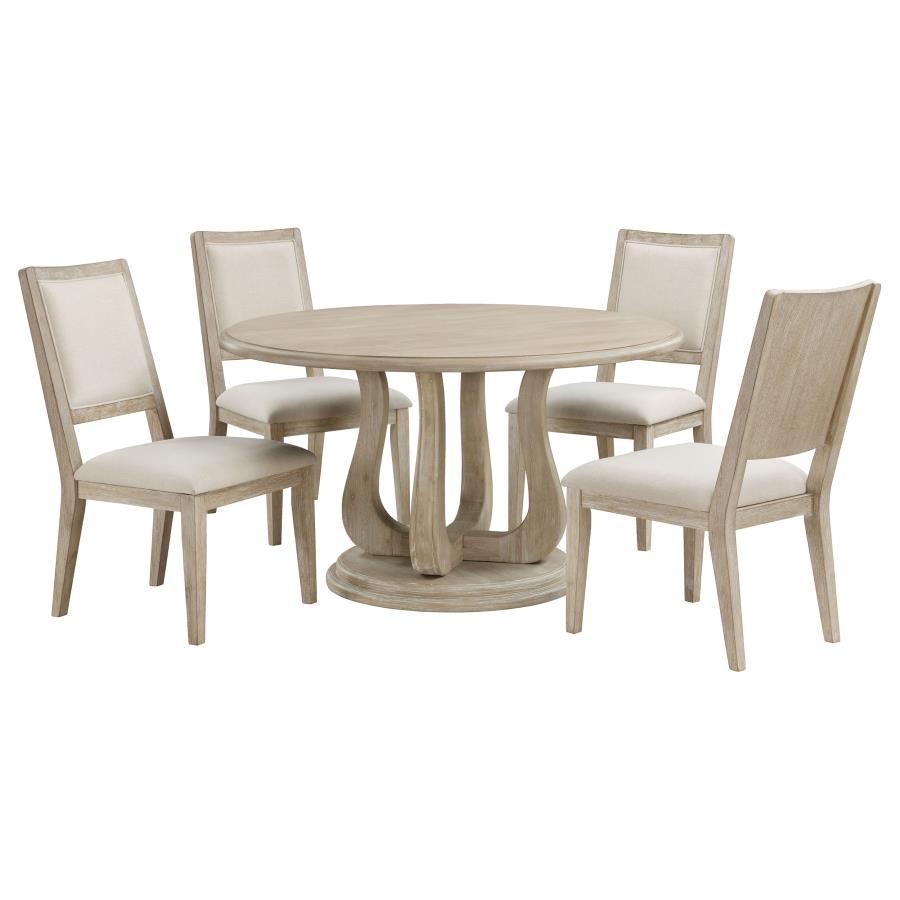 (image for) Trofello 5-piece Round Dining Table Set White Washed