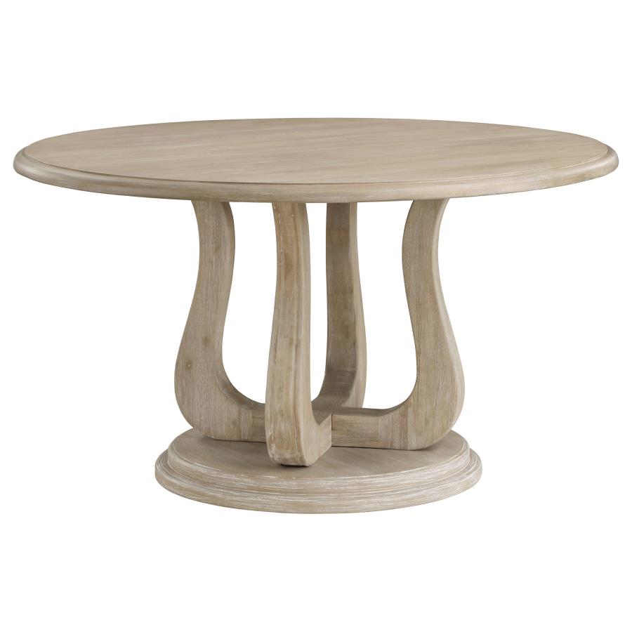 (image for) Trofello Round 60-inch Pedestal Dining Table White Washed - Click Image to Close