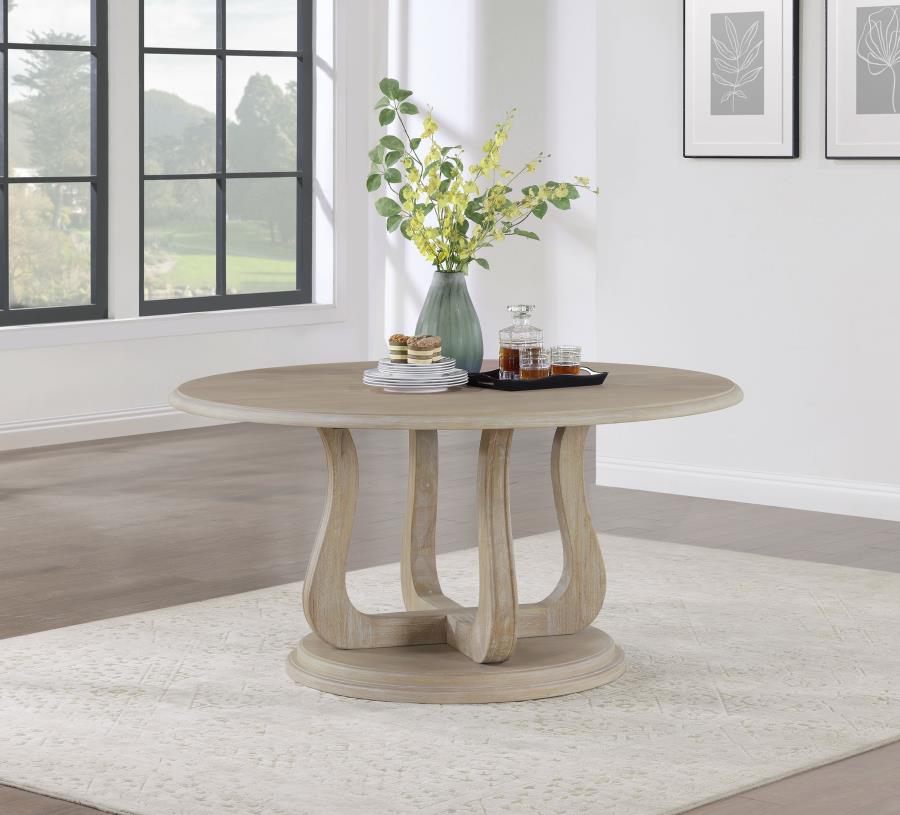 (image for) Trofello Round 60-inch Pedestal Dining Table White Washed