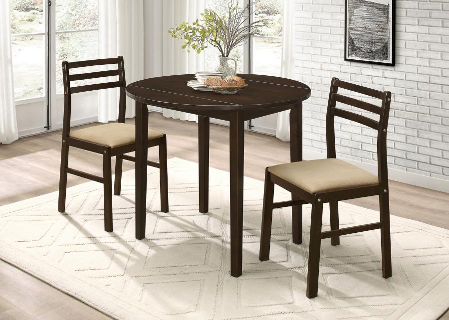 (image for) Bucknell 3-piece Round Drop Leaf Dining Table Set Cappuccino - Click Image to Close