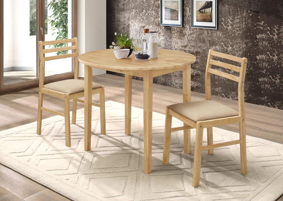 (image for) Bucknell 3-piece Round Drop Leaf Dining Table Set Natural - Click Image to Close