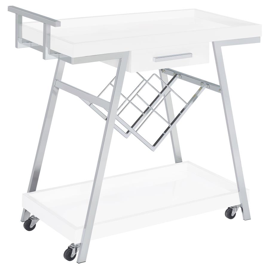 (image for) Kinney 1-drawer Engineered Wood Bar Cart White High Gloss - Click Image to Close