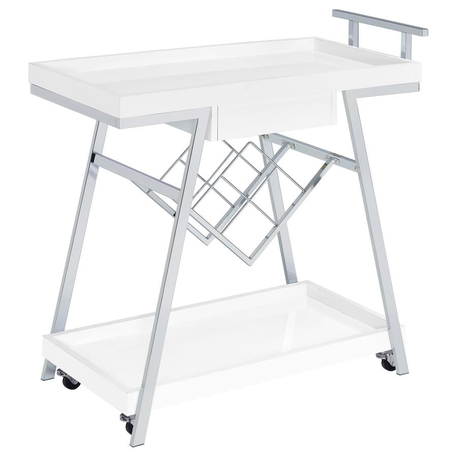 (image for) Kinney 1-drawer Engineered Wood Bar Cart White High Gloss