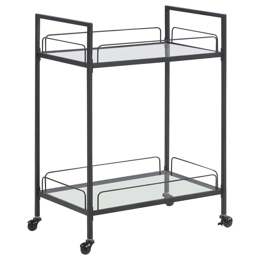 (image for) Curltis 2-tier Rectangular Glass Shelf Metal Bar Cart Black - Click Image to Close