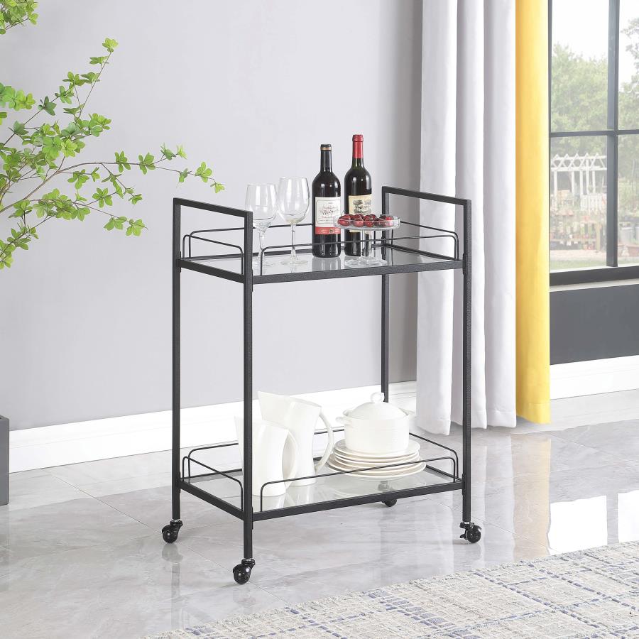 (image for) Curltis 2-tier Rectangular Glass Shelf Metal Bar Cart Black