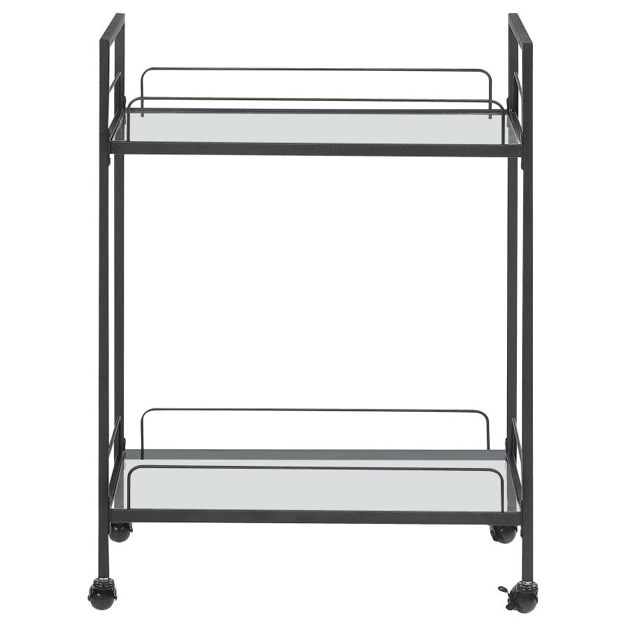 (image for) Curltis 2-tier Rectangular Glass Shelf Metal Bar Cart Black