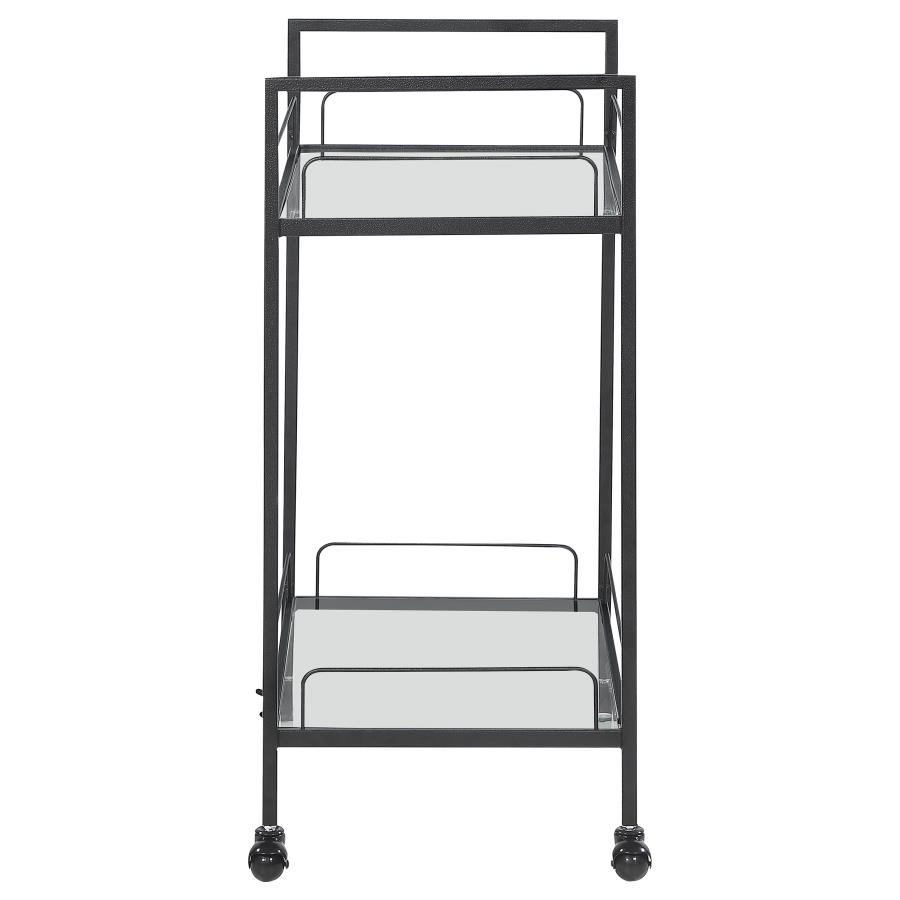 (image for) Curltis 2-tier Rectangular Glass Shelf Metal Bar Cart Black