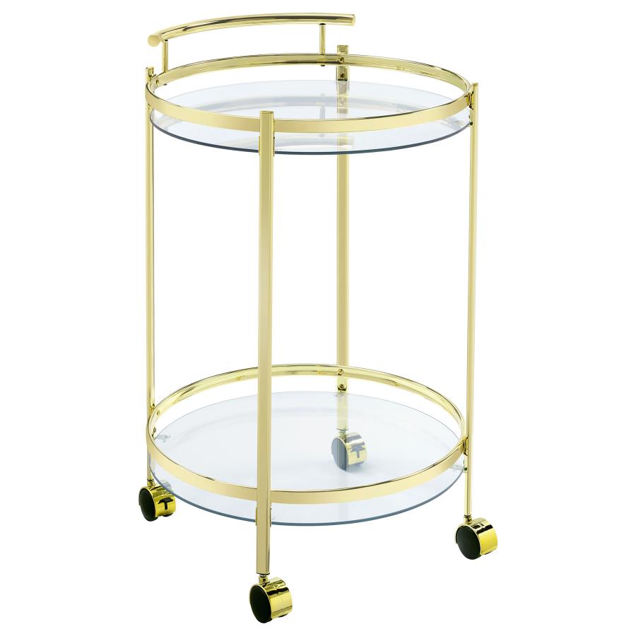 (image for) Chrissy 2-tier Round Glass Shelf Metal Bar Cart Brass