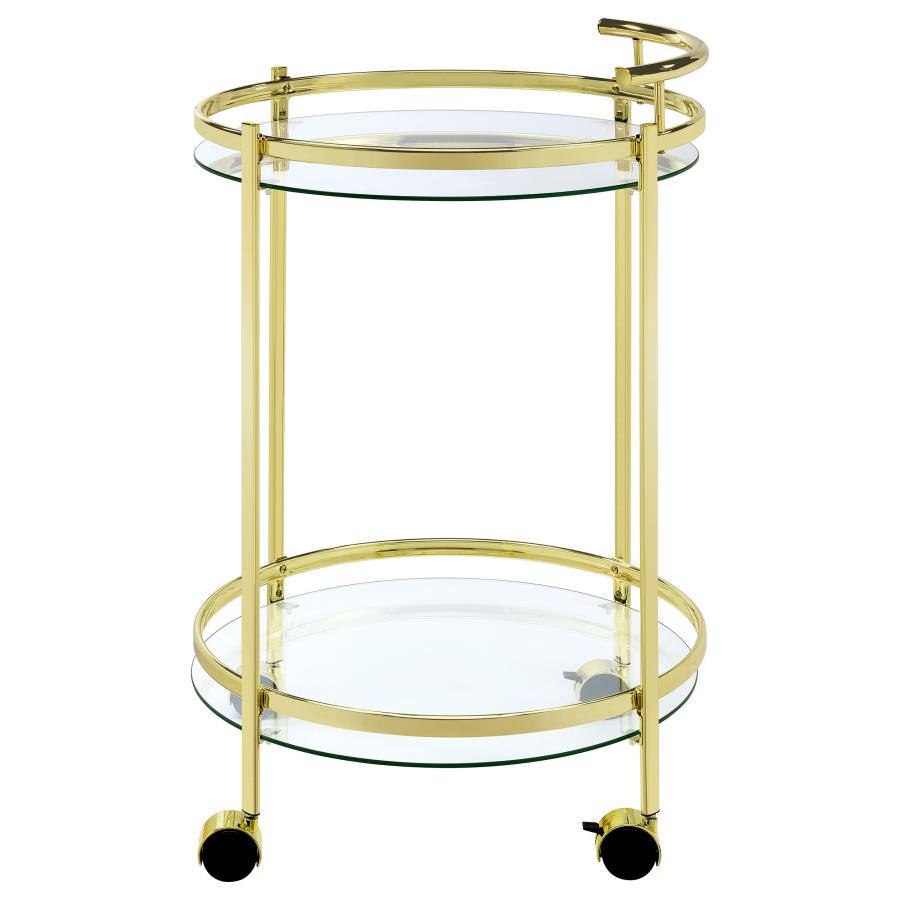 (image for) Chrissy 2-tier Round Glass Shelf Metal Bar Cart Brass