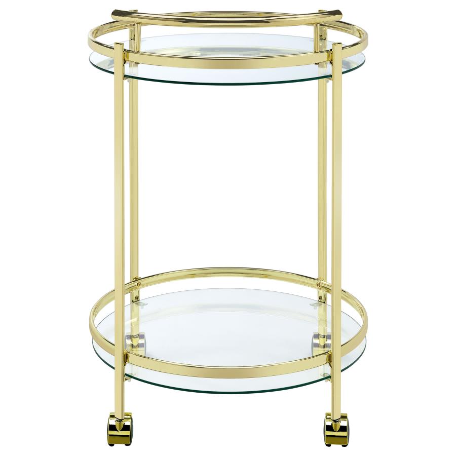 (image for) Chrissy 2-tier Round Glass Shelf Metal Bar Cart Brass