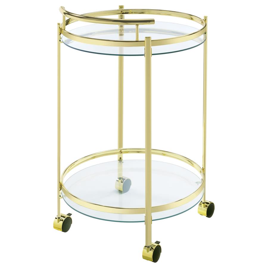 (image for) Chrissy 2-tier Round Glass Shelf Metal Bar Cart Brass