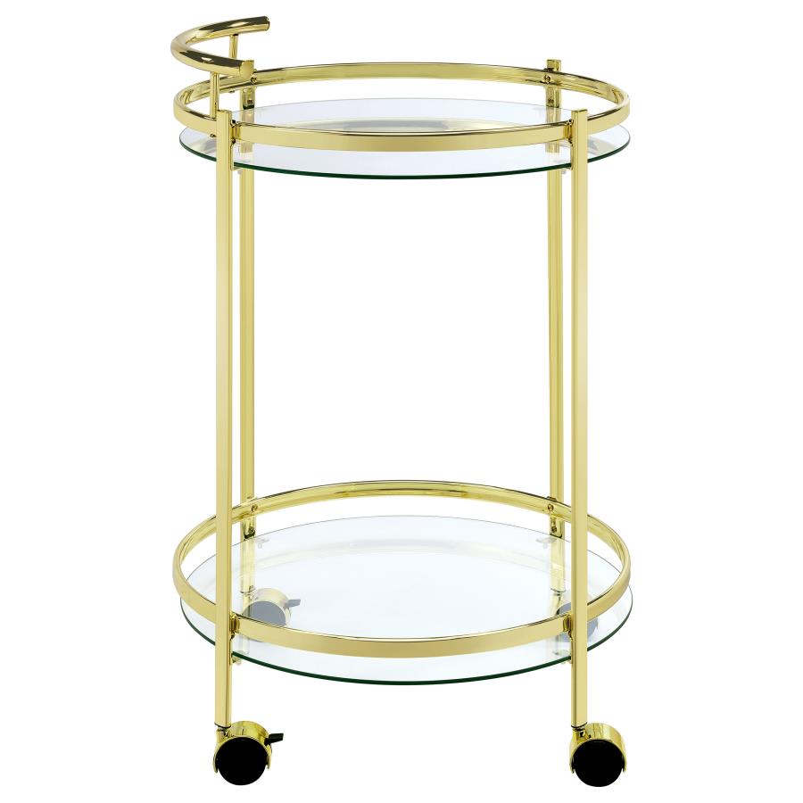 (image for) Chrissy 2-tier Round Glass Shelf Metal Bar Cart Brass