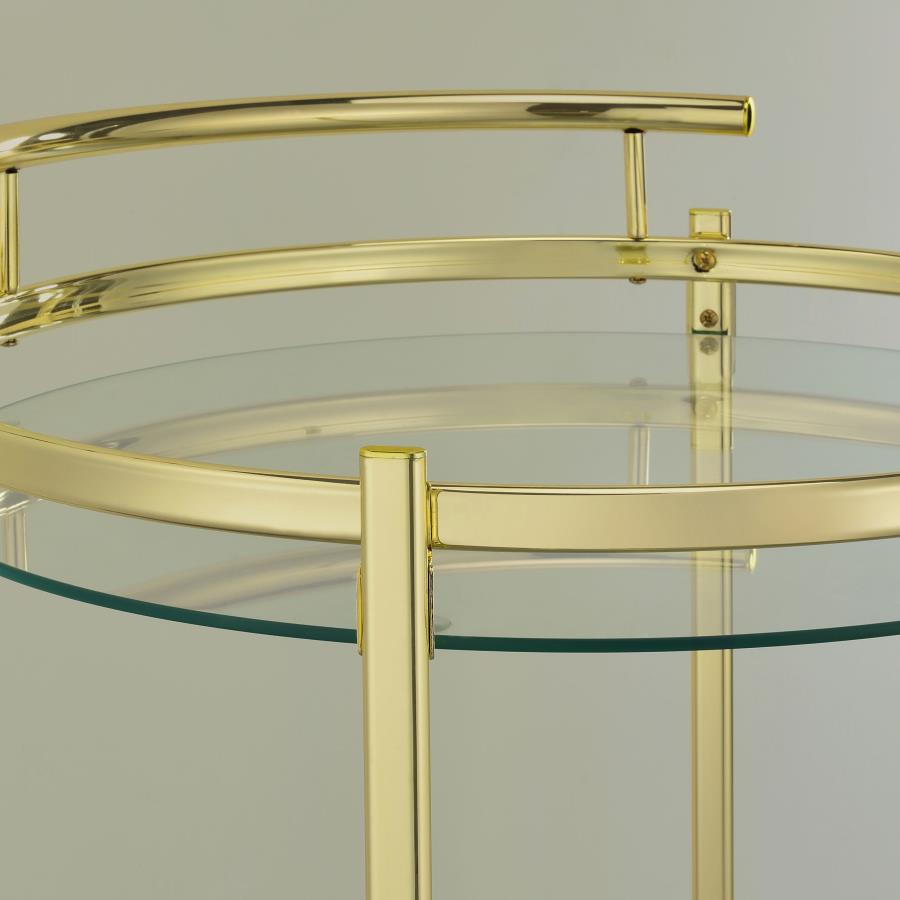 (image for) Chrissy 2-tier Round Glass Shelf Metal Bar Cart Brass