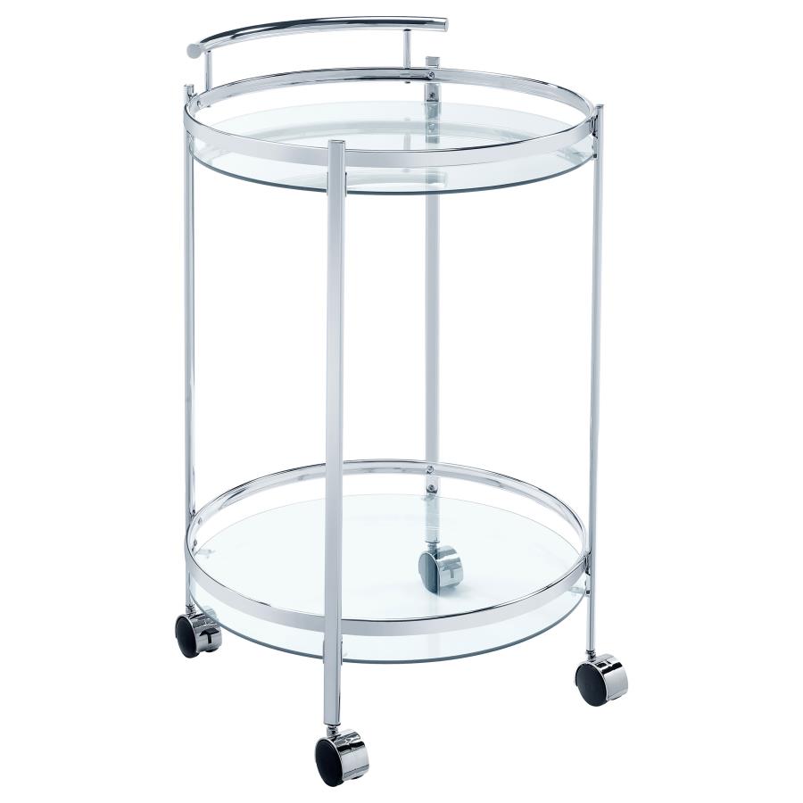 (image for) Chrissy Round Glass Shelf Metal Bar Cart Chrome