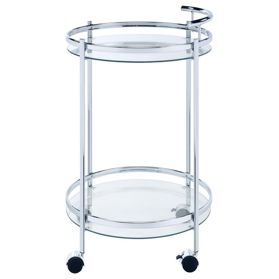 (image for) Chrissy Round Glass Shelf Metal Bar Cart Chrome